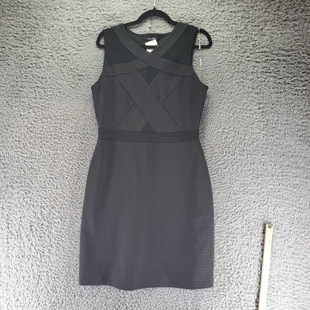 Candalite Dress Womens Size Large Black V-Neck Polyester Spandex Bodycon